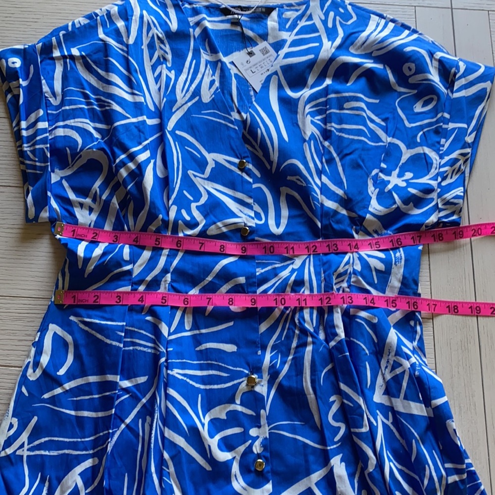 Zara blue cotton printed pleated mini dress - Picture 9 of 11